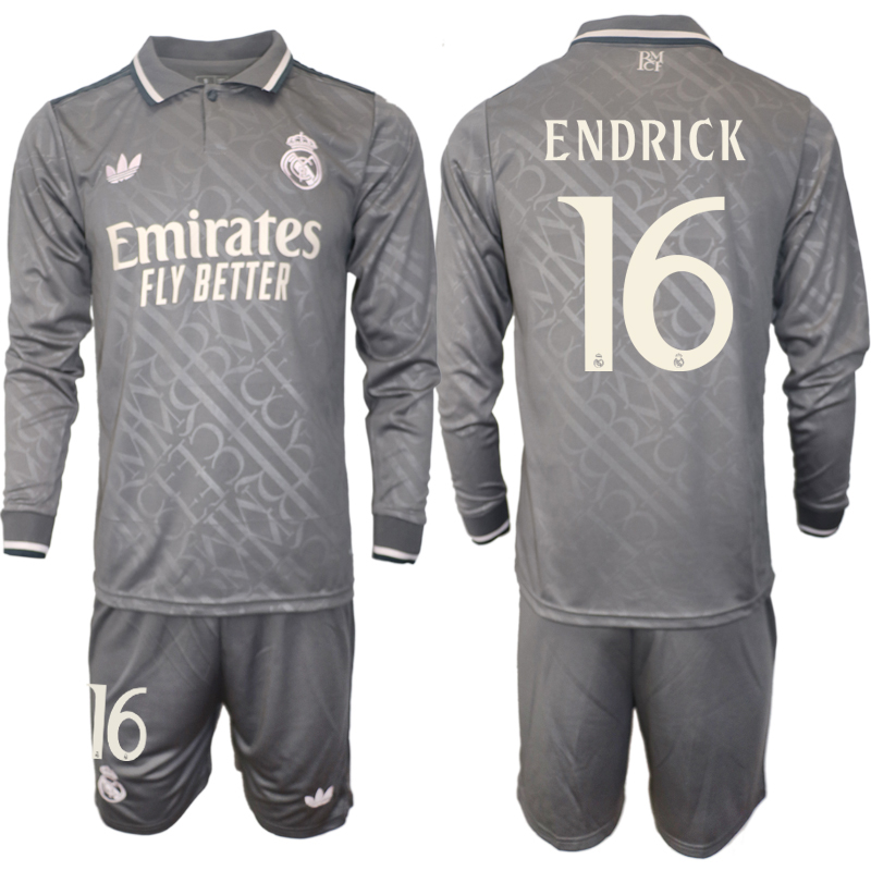 Men 2024-2025 Club Real Madrid away Long Sleeves Grey #16 Soccer Jersey